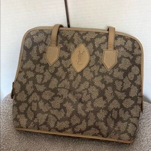 Yves Saint Laurent Giraffe Print Brown and Tan Monogram Tote